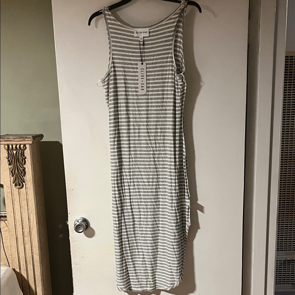 Blue Rain Gray Striped Midi Dress